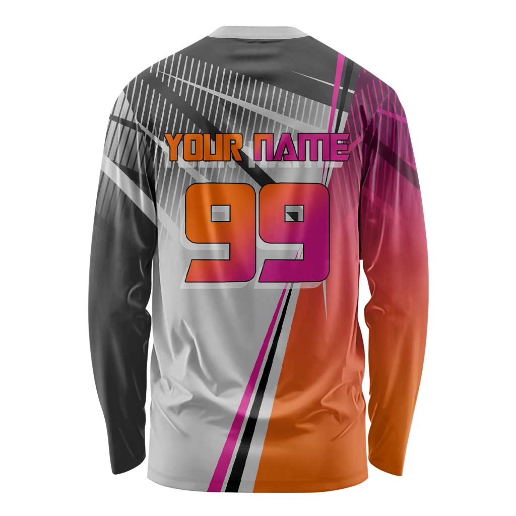 Personalized Nobara Kugisaki Jujutsu Kaisen Long Sleeve Shirt with Pink Orange Gradient and Action Kick Pose