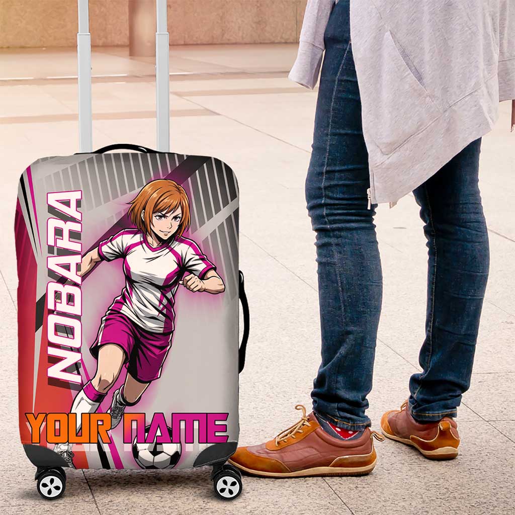 Personalized Nobara Kugisaki Jujutsu Kaisen Luggage Cover with Pink Orange Gradient and Action Kick Pose