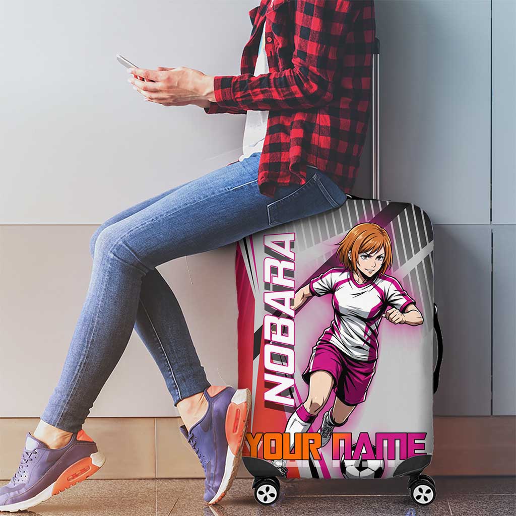 Personalized Nobara Kugisaki Jujutsu Kaisen Luggage Cover with Pink Orange Gradient and Action Kick Pose