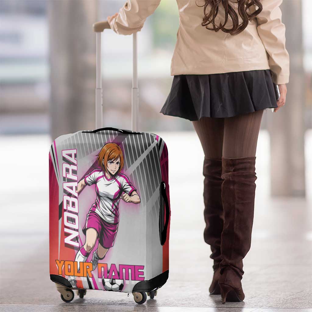 Personalized Nobara Kugisaki Jujutsu Kaisen Luggage Cover with Pink Orange Gradient and Action Kick Pose