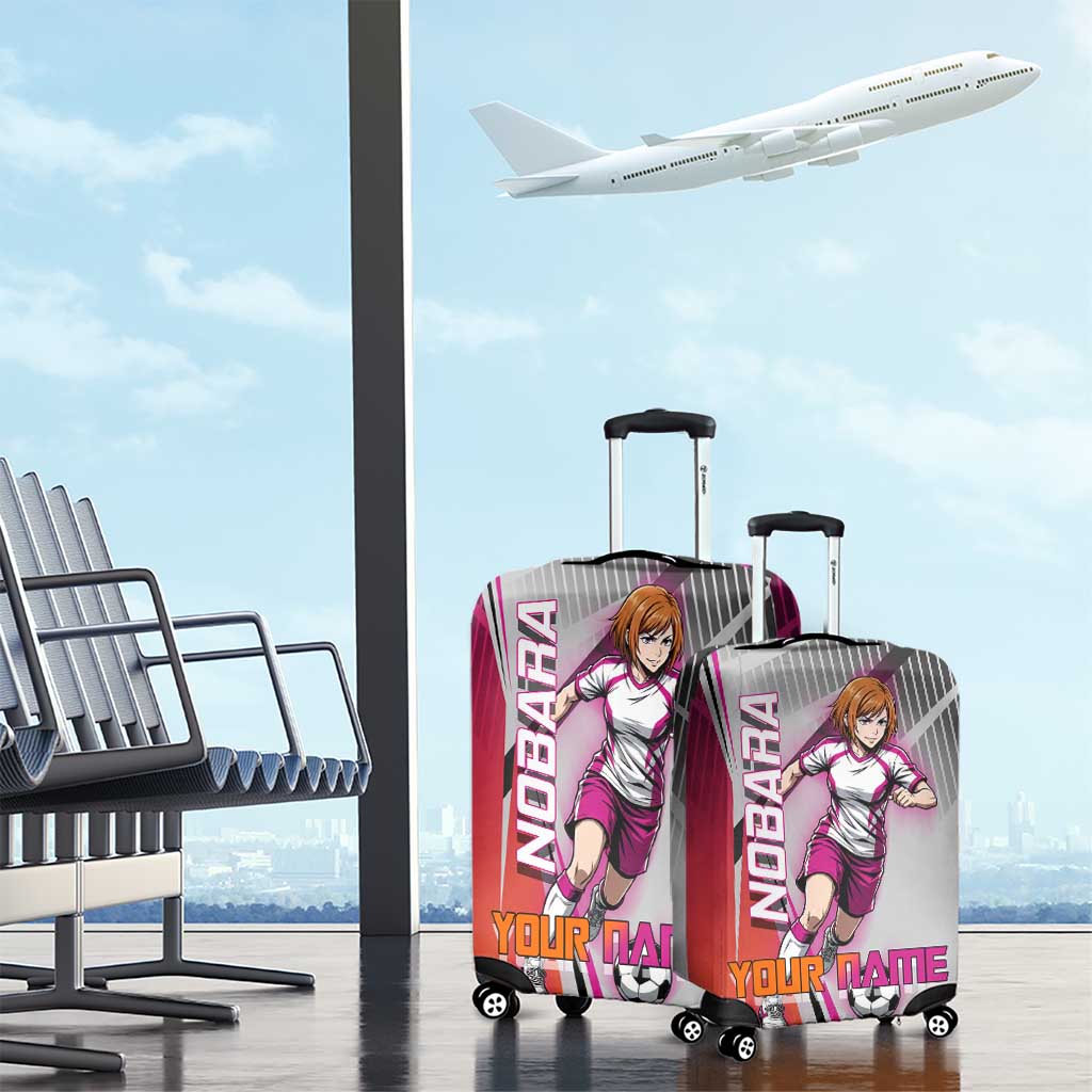Personalized Nobara Kugisaki Jujutsu Kaisen Luggage Cover with Pink Orange Gradient and Action Kick Pose