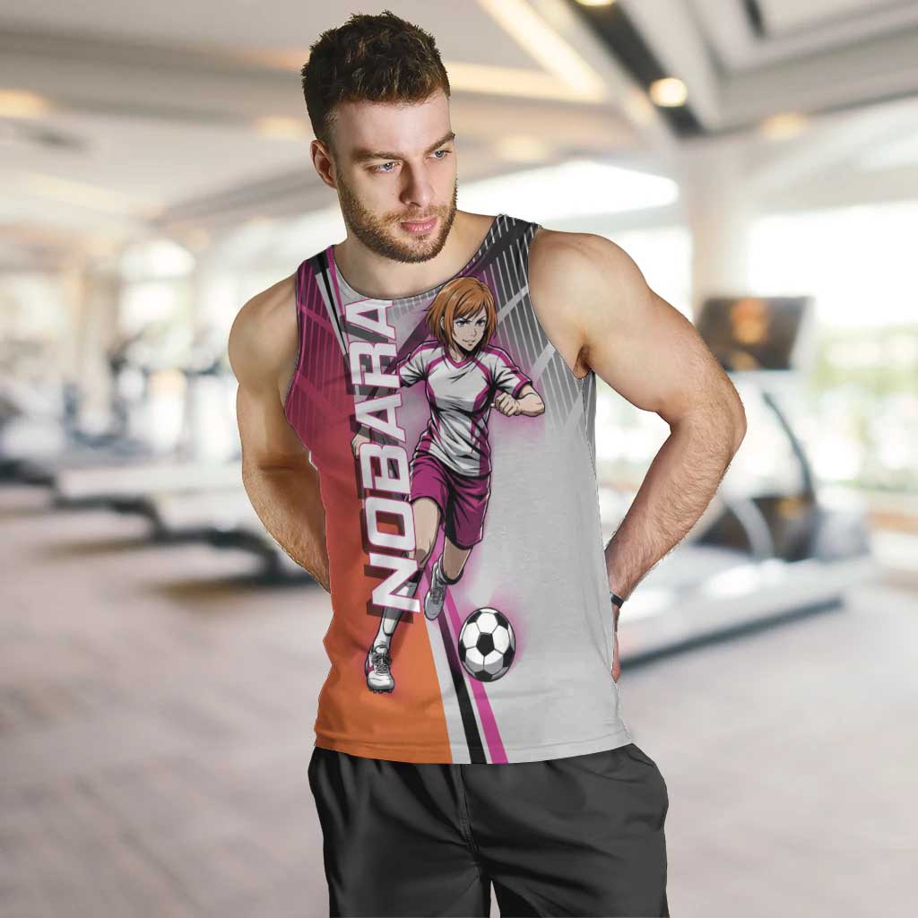 Personalized Nobara Kugisaki Jujutsu Kaisen Men Tank Top with Pink Orange Gradient and Action Kick Pose