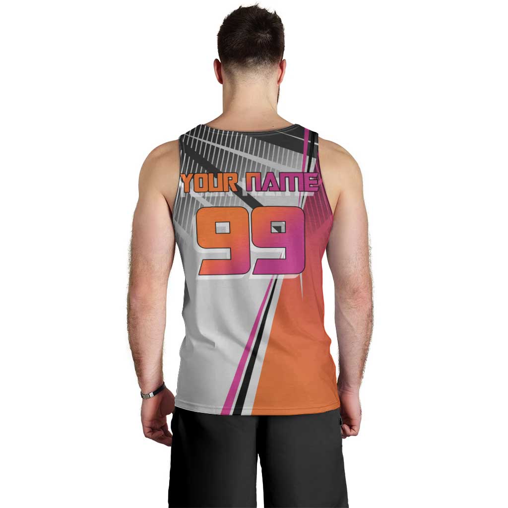 Personalized Nobara Kugisaki Jujutsu Kaisen Men Tank Top with Pink Orange Gradient and Action Kick Pose