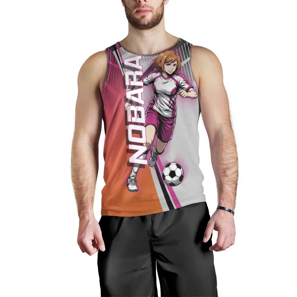 Personalized Nobara Kugisaki Jujutsu Kaisen Men Tank Top with Pink Orange Gradient and Action Kick Pose