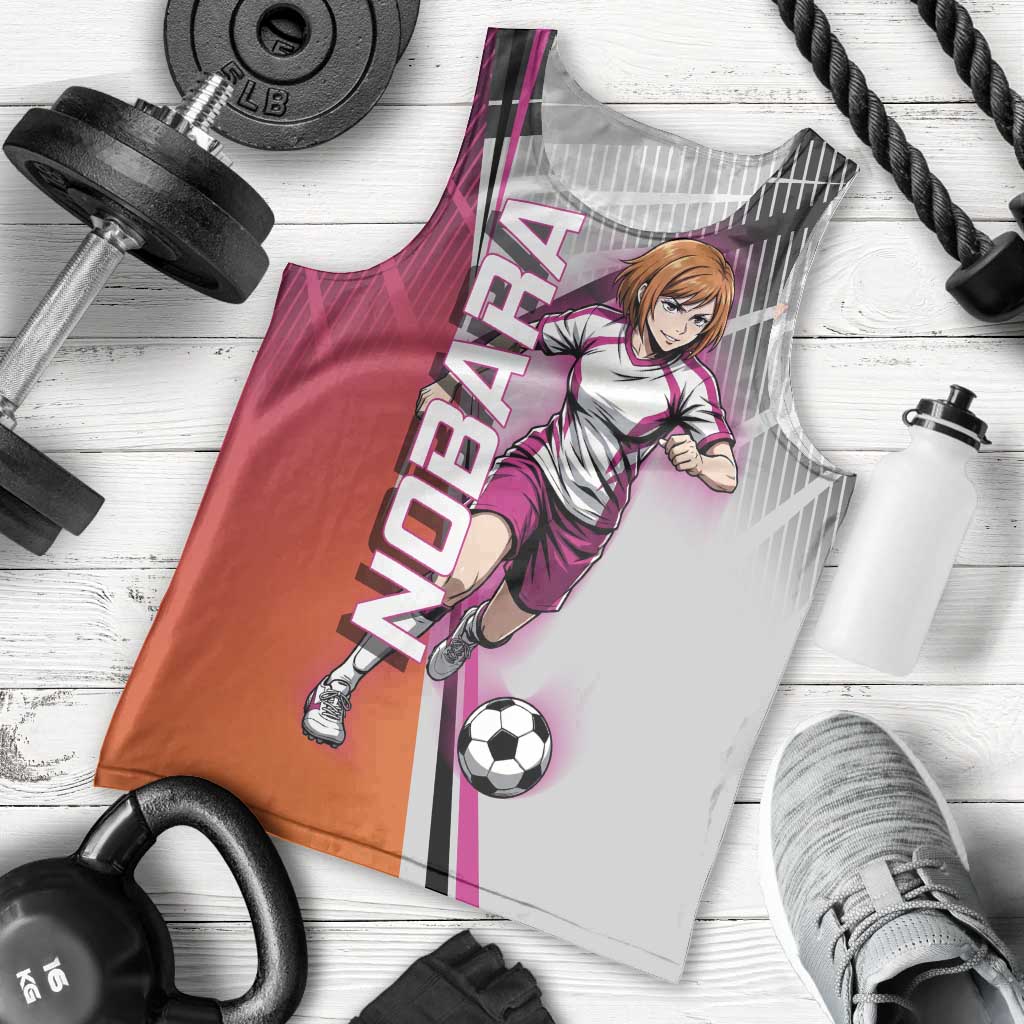 Personalized Nobara Kugisaki Jujutsu Kaisen Men Tank Top with Pink Orange Gradient and Action Kick Pose