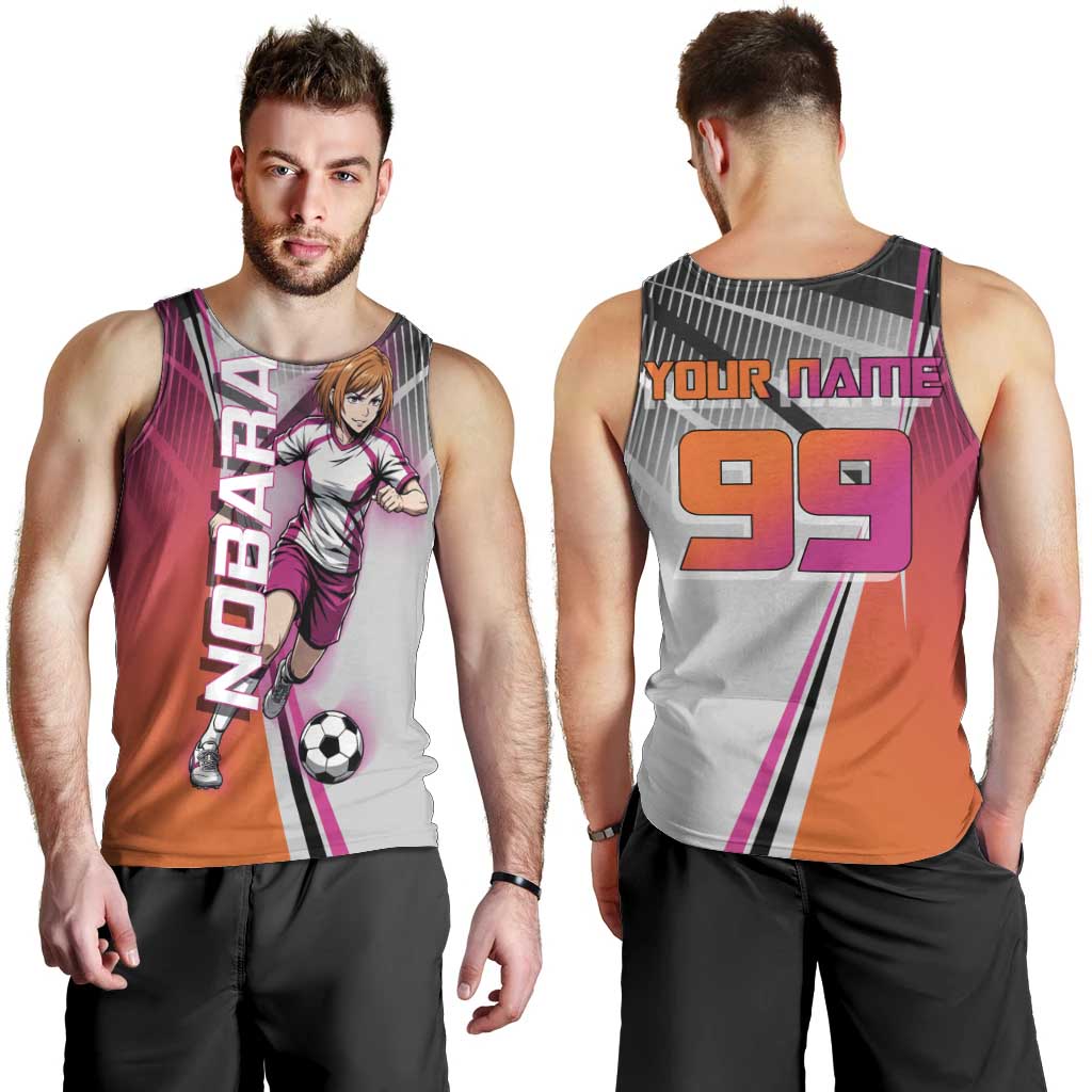 Personalized Nobara Kugisaki Jujutsu Kaisen Men Tank Top with Pink Orange Gradient and Action Kick Pose