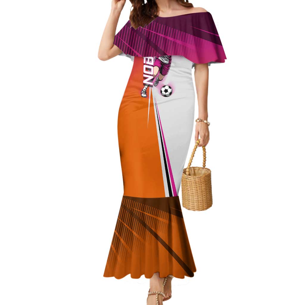 Personalized Nobara Kugisaki Jujutsu Kaisen Mermaid Dress with Pink Orange Gradient and Action Kick Pose