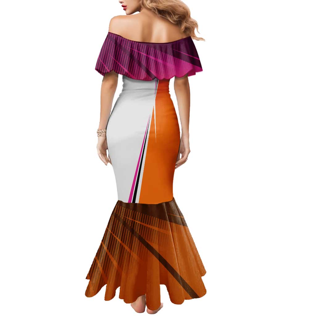 Personalized Nobara Kugisaki Jujutsu Kaisen Mermaid Dress with Pink Orange Gradient and Action Kick Pose