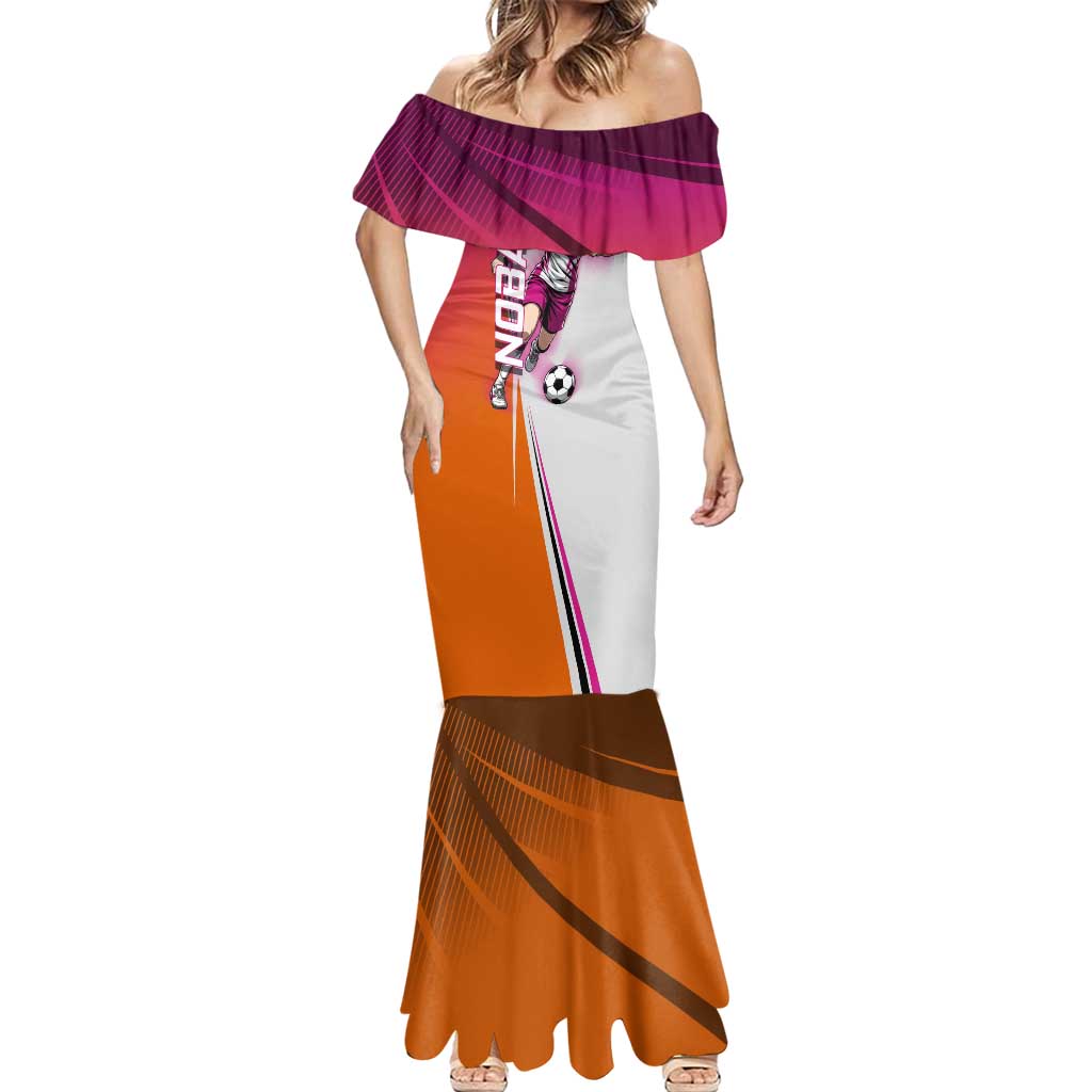 Personalized Nobara Kugisaki Jujutsu Kaisen Mermaid Dress with Pink Orange Gradient and Action Kick Pose