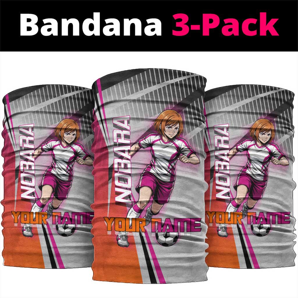 Personalized Nobara Kugisaki Jujutsu Kaisen Neck Gaiter with Pink Orange Gradient and Action Kick Pose