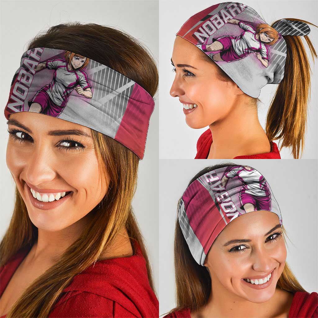 Personalized Nobara Kugisaki Jujutsu Kaisen Neck Gaiter with Pink Orange Gradient and Action Kick Pose
