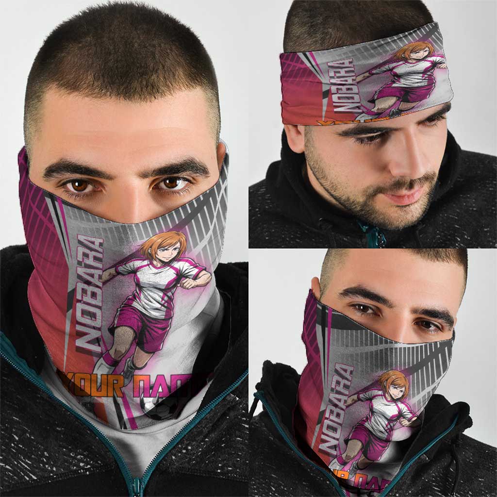 Personalized Nobara Kugisaki Jujutsu Kaisen Neck Gaiter with Pink Orange Gradient and Action Kick Pose