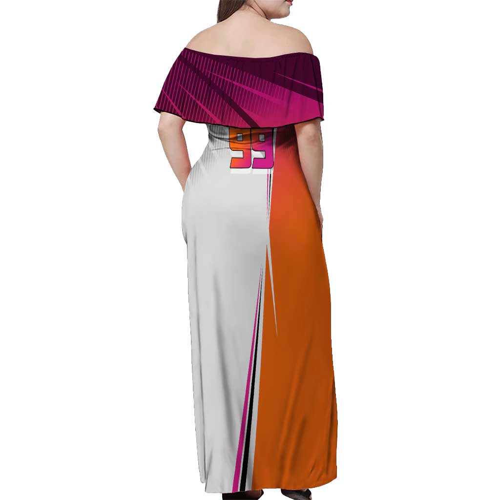 Personalized Nobara Kugisaki Jujutsu Kaisen Off Shoulder Maxi Dress with Pink Orange Gradient and Action Kick Pose