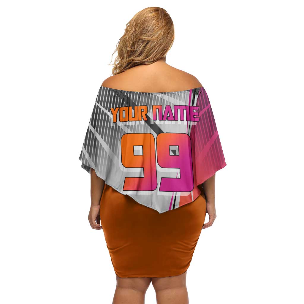 Personalized Nobara Kugisaki Jujutsu Kaisen Off Shoulder Short Dress with Pink Orange Gradient and Action Kick Pose