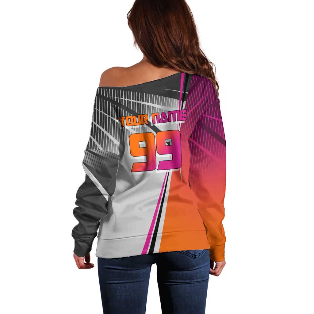 Personalized Nobara Kugisaki Jujutsu Kaisen Off Shoulder Sweater with Pink Orange Gradient and Action Kick Pose
