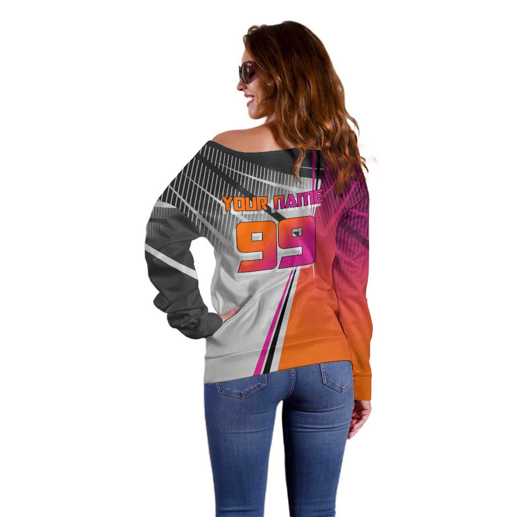 Personalized Nobara Kugisaki Jujutsu Kaisen Off Shoulder Sweater with Pink Orange Gradient and Action Kick Pose
