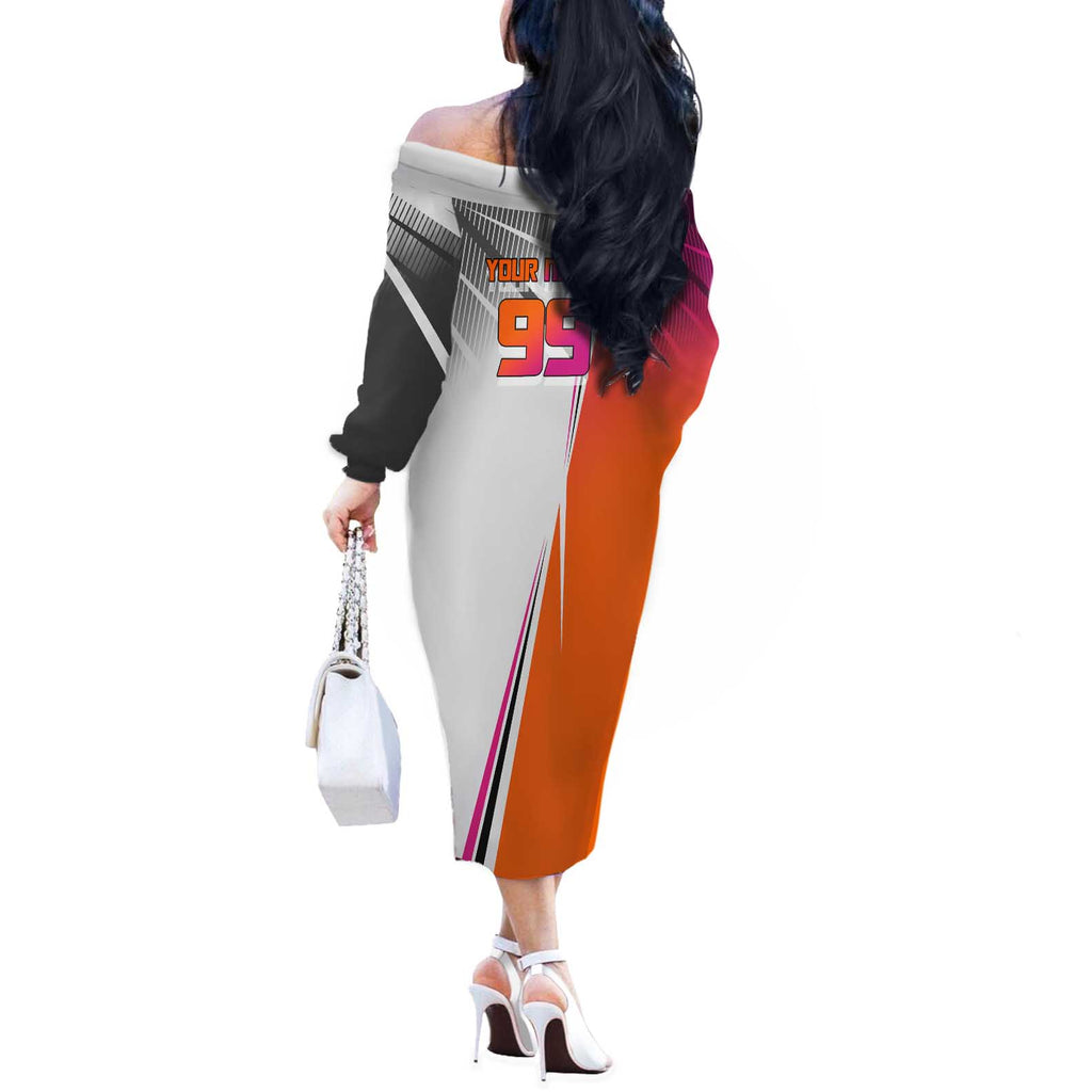 Personalized Nobara Kugisaki Jujutsu Kaisen Off The Shoulder Long Sleeve Dress with Pink Orange Gradient and Action Kick Pose