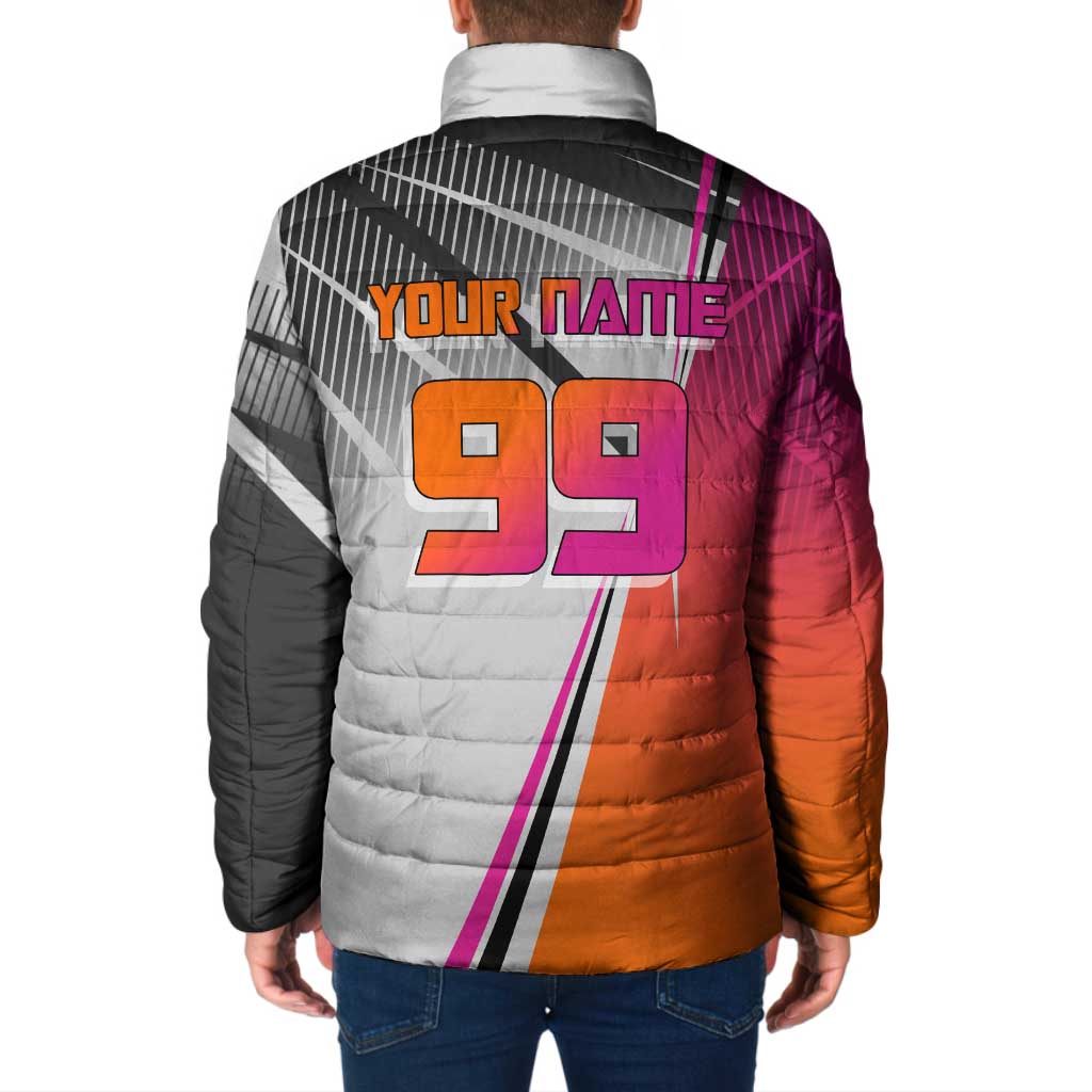 Personalized Nobara Kugisaki Jujutsu Kaisen Padded Jacket with Pink Orange Gradient and Action Kick Pose