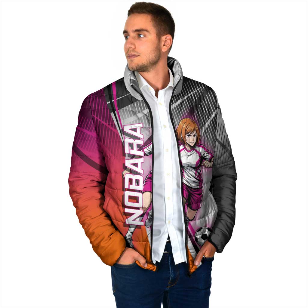Personalized Nobara Kugisaki Jujutsu Kaisen Padded Jacket with Pink Orange Gradient and Action Kick Pose