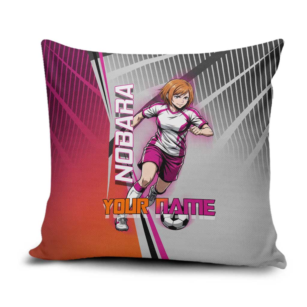 Personalized Nobara Kugisaki Jujutsu Kaisen Pillow Cover with Pink Orange Gradient and Action Kick Pose