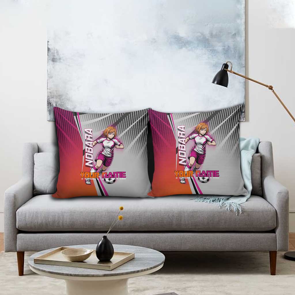 Personalized Nobara Kugisaki Jujutsu Kaisen Pillow Cover with Pink Orange Gradient and Action Kick Pose