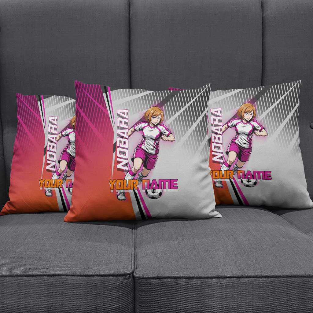 Personalized Nobara Kugisaki Jujutsu Kaisen Pillow Cover with Pink Orange Gradient and Action Kick Pose