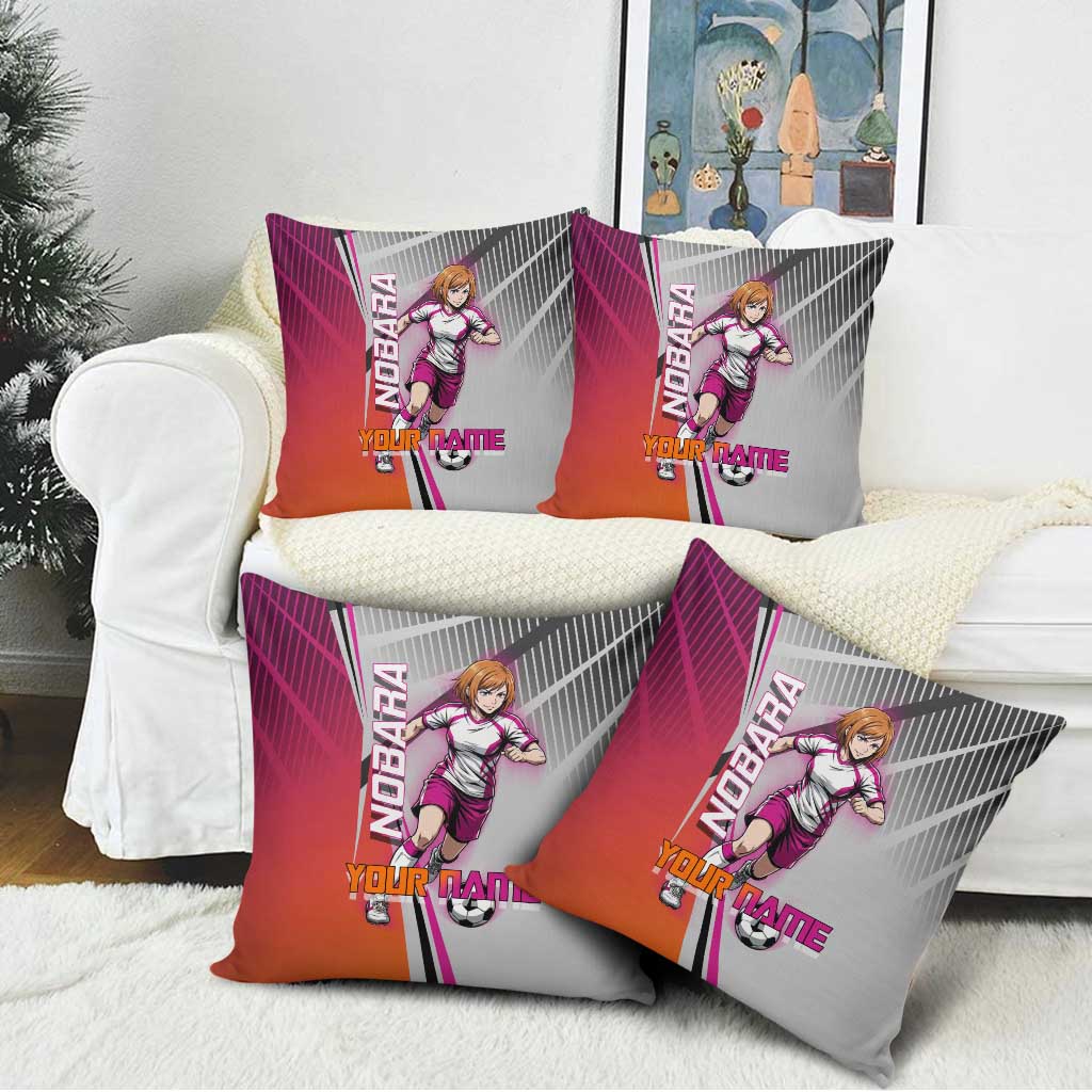 Personalized Nobara Kugisaki Jujutsu Kaisen Pillow Cover with Pink Orange Gradient and Action Kick Pose