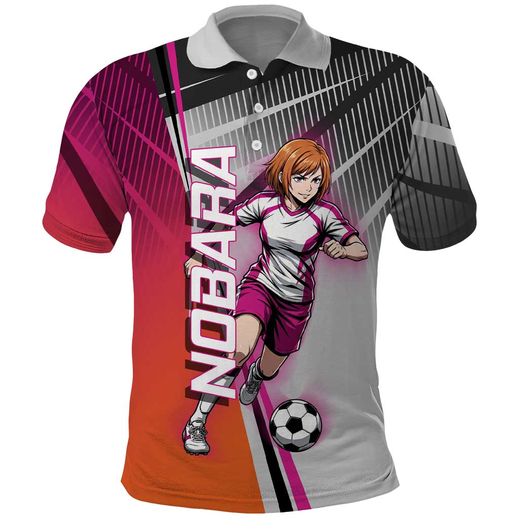 Personalized Nobara Kugisaki Jujutsu Kaisen Polo Shirt with Pink Orange Gradient and Action Kick Pose