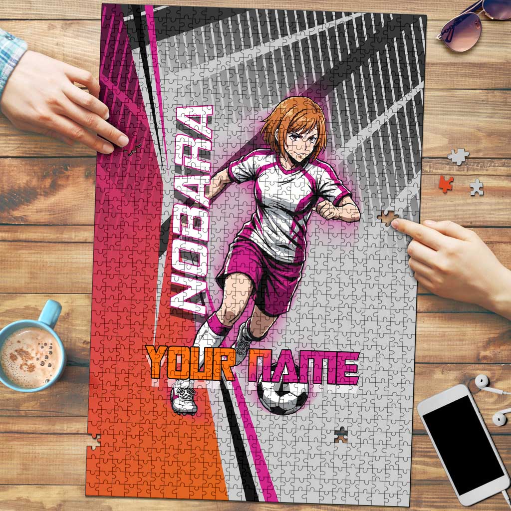 Personalized Nobara Kugisaki Jujutsu Kaisen Puzzle with Pink Orange Gradient and Action Kick Pose