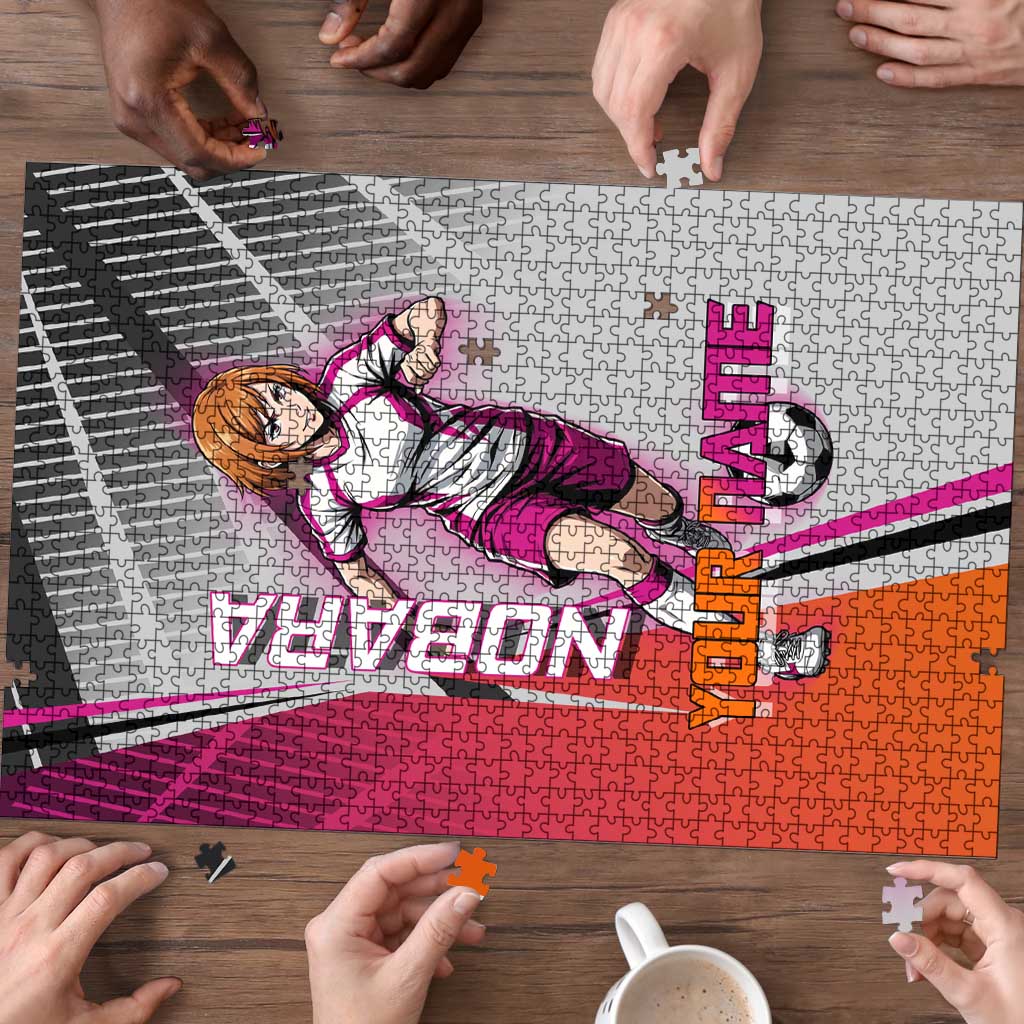 Personalized Nobara Kugisaki Jujutsu Kaisen Puzzle with Pink Orange Gradient and Action Kick Pose