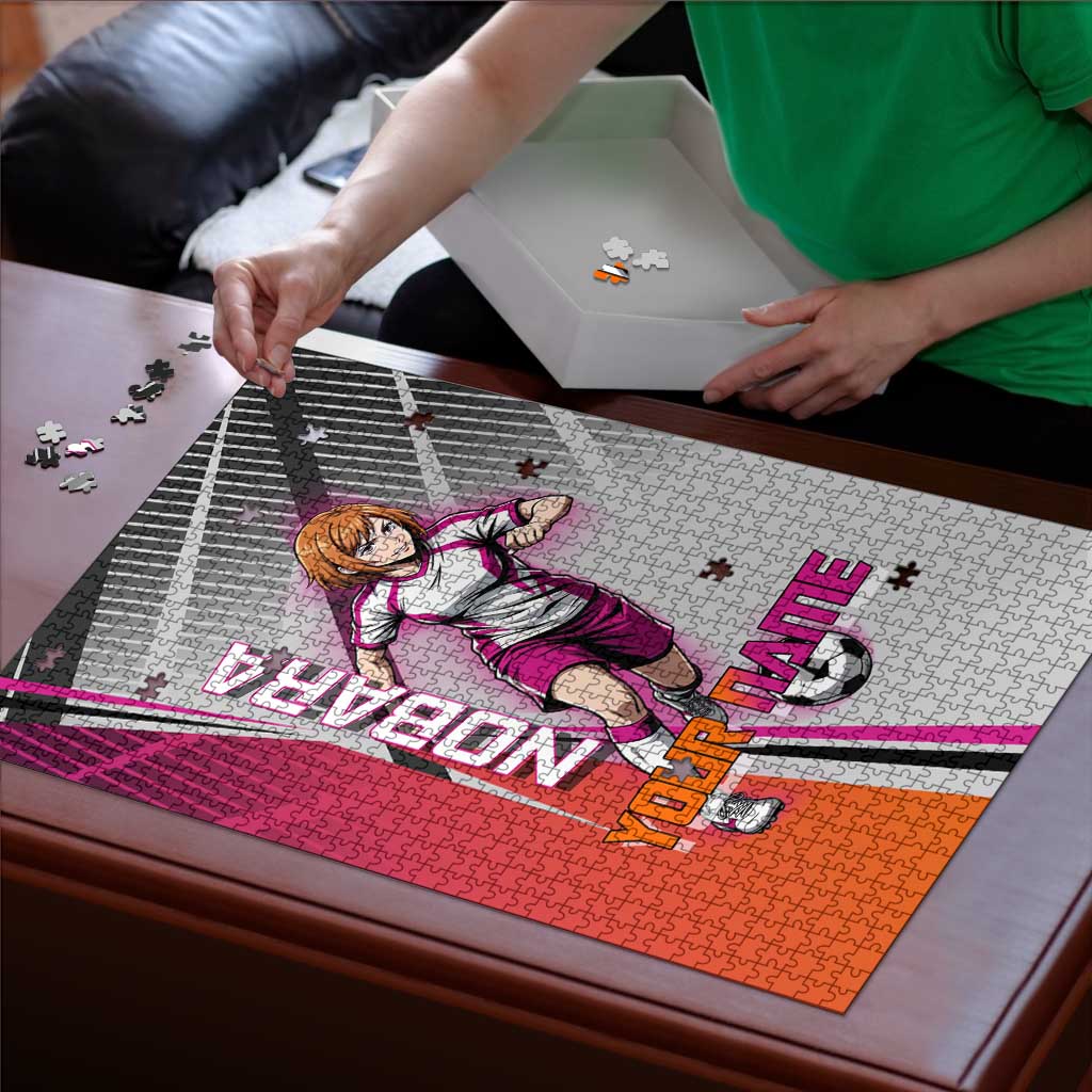 Personalized Nobara Kugisaki Jujutsu Kaisen Puzzle with Pink Orange Gradient and Action Kick Pose