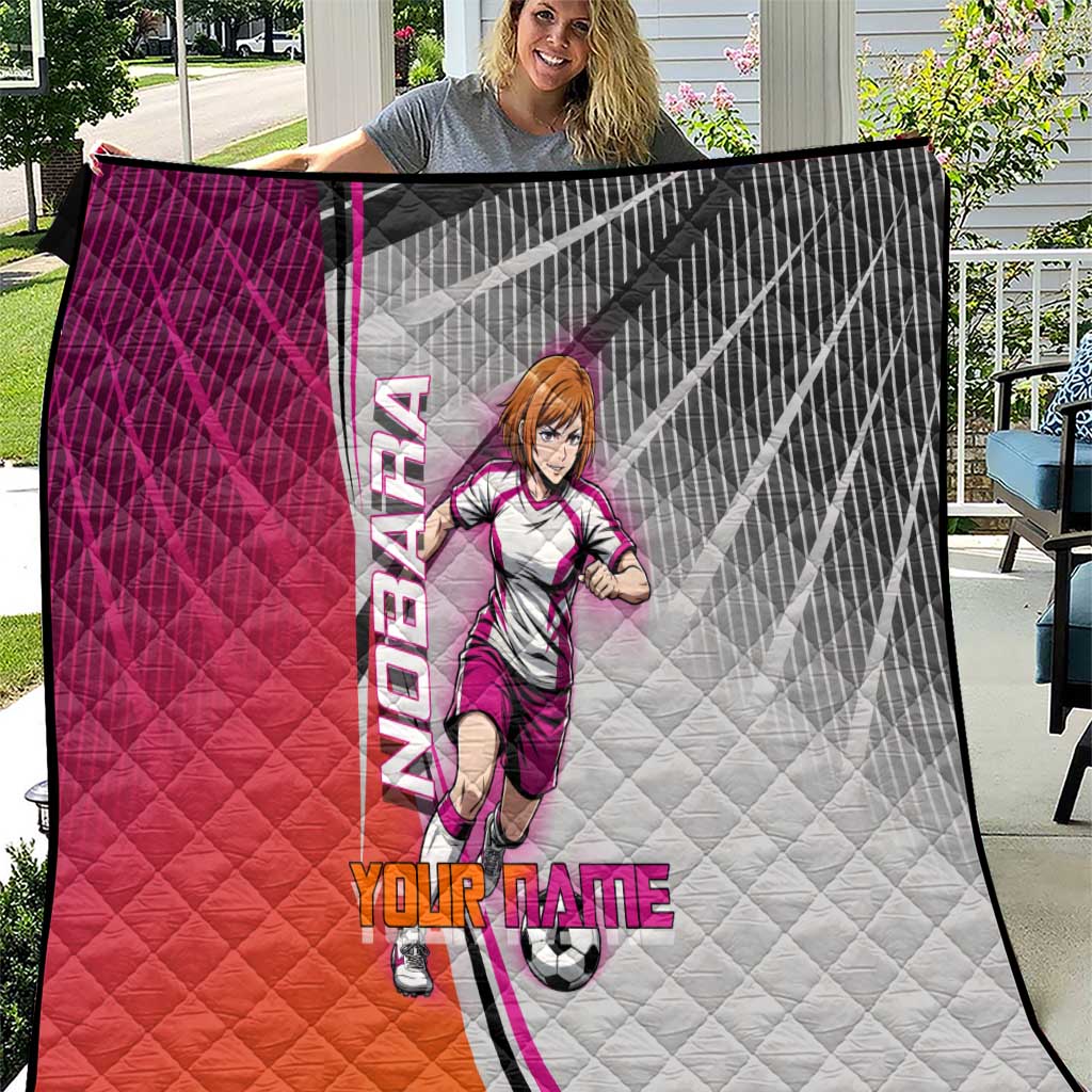 Personalized Nobara Kugisaki Jujutsu Kaisen Quilt with Pink Orange Gradient and Action Kick Pose