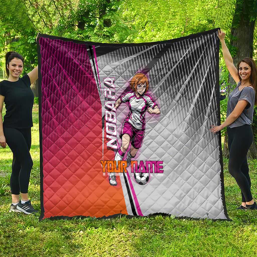 Personalized Nobara Kugisaki Jujutsu Kaisen Quilt with Pink Orange Gradient and Action Kick Pose
