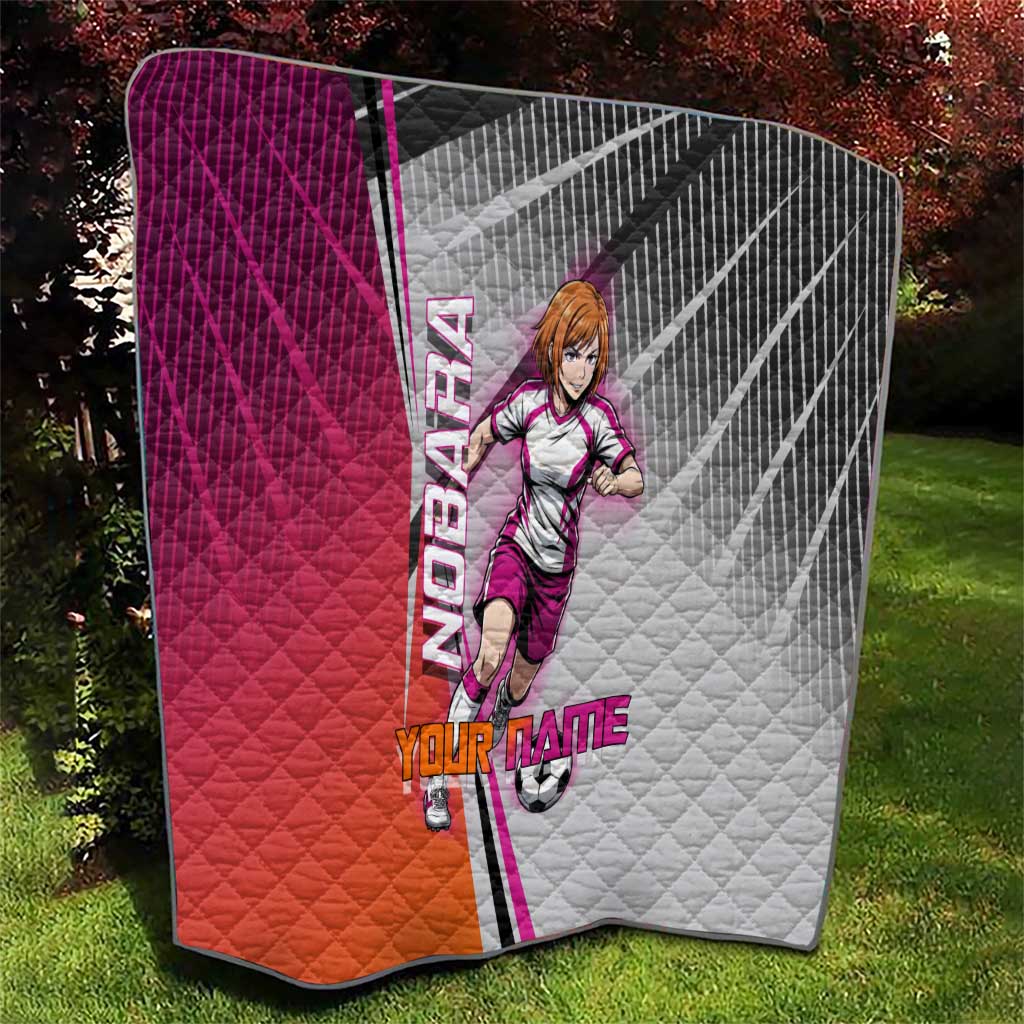 Personalized Nobara Kugisaki Jujutsu Kaisen Quilt with Pink Orange Gradient and Action Kick Pose