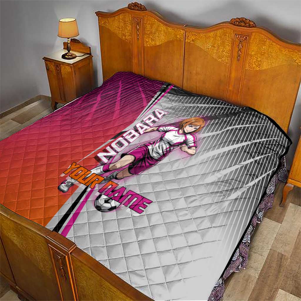 Personalized Nobara Kugisaki Jujutsu Kaisen Quilt with Pink Orange Gradient and Action Kick Pose