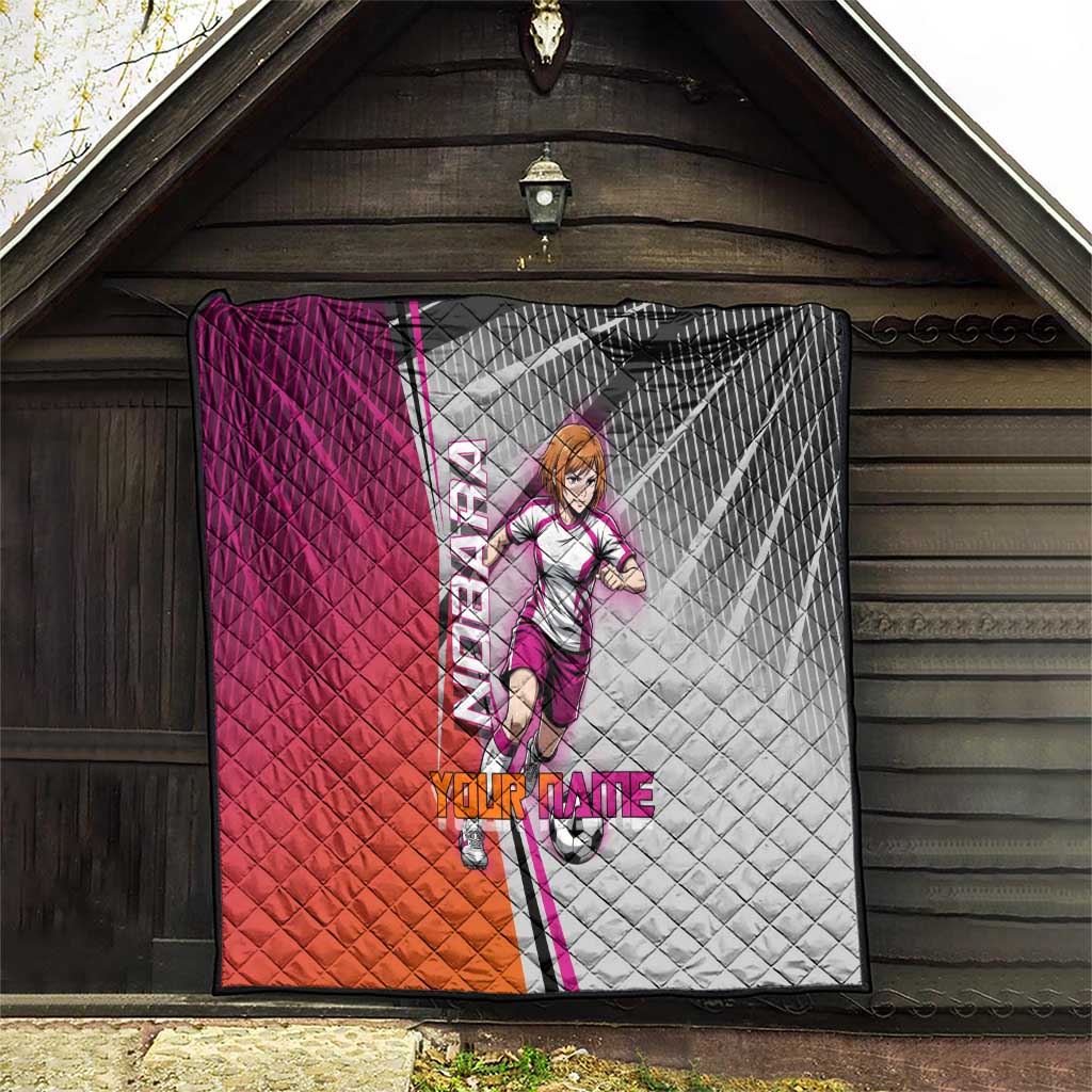 Personalized Nobara Kugisaki Jujutsu Kaisen Quilt with Pink Orange Gradient and Action Kick Pose