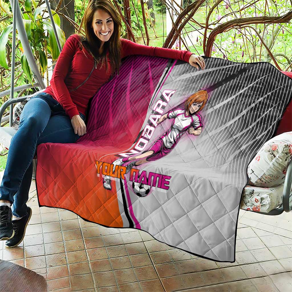 Personalized Nobara Kugisaki Jujutsu Kaisen Quilt with Pink Orange Gradient and Action Kick Pose