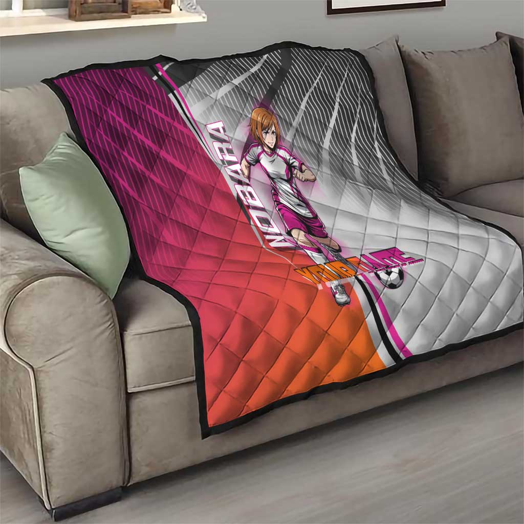 Personalized Nobara Kugisaki Jujutsu Kaisen Quilt with Pink Orange Gradient and Action Kick Pose