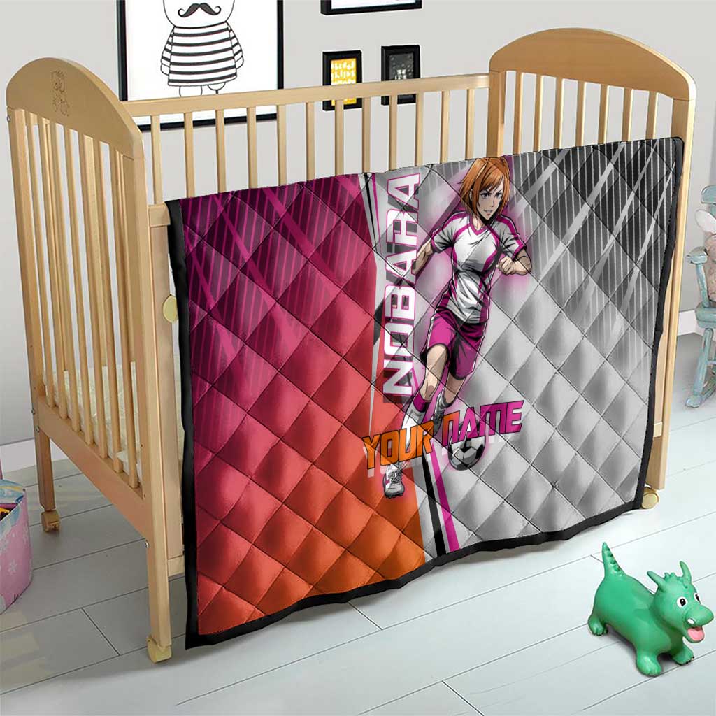 Personalized Nobara Kugisaki Jujutsu Kaisen Quilt with Pink Orange Gradient and Action Kick Pose
