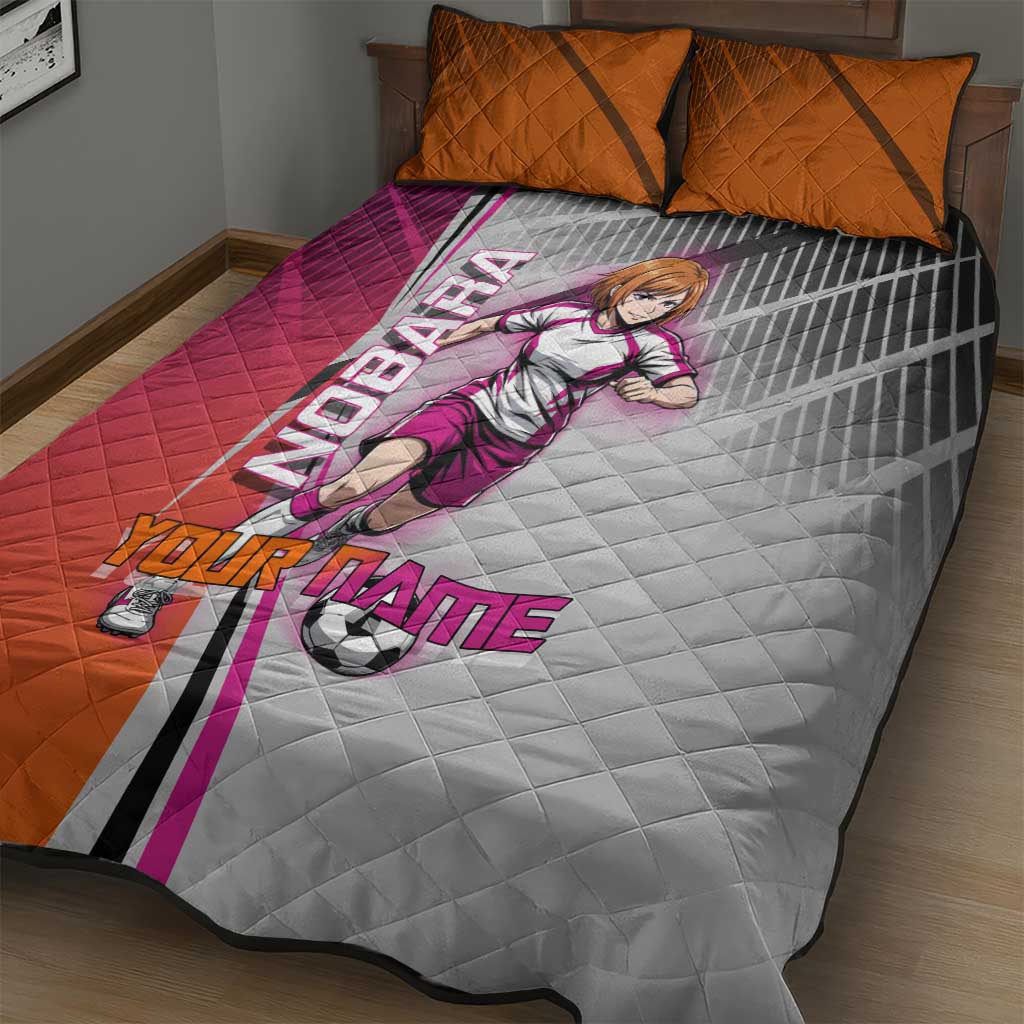 Personalized Nobara Kugisaki Jujutsu Kaisen Quilt Bed Set with Pink Orange Gradient and Action Kick Pose