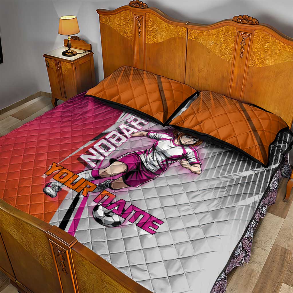 Personalized Nobara Kugisaki Jujutsu Kaisen Quilt Bed Set with Pink Orange Gradient and Action Kick Pose