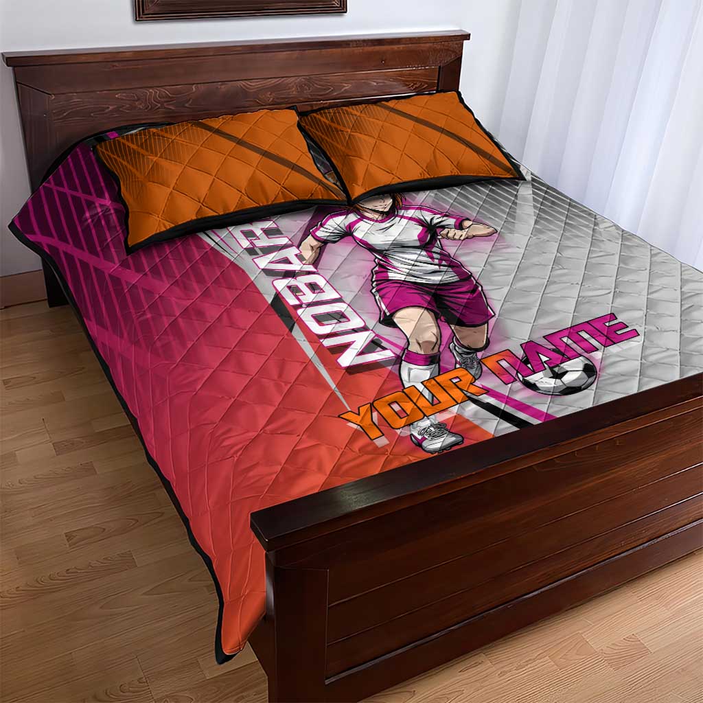 Personalized Nobara Kugisaki Jujutsu Kaisen Quilt Bed Set with Pink Orange Gradient and Action Kick Pose