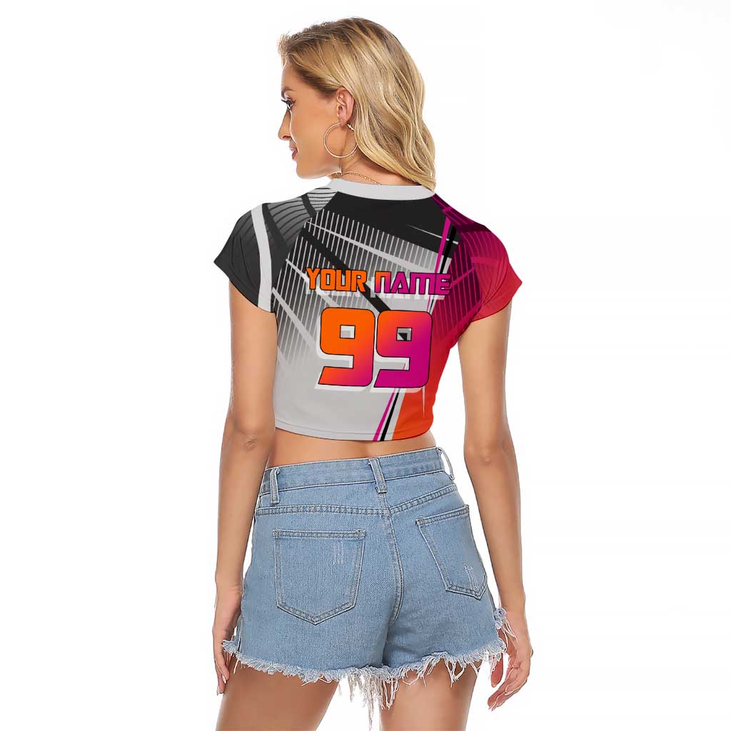 Personalized Nobara Kugisaki Jujutsu Kaisen Raglan Cropped T Shirt with Pink Orange Gradient and Action Kick Pose