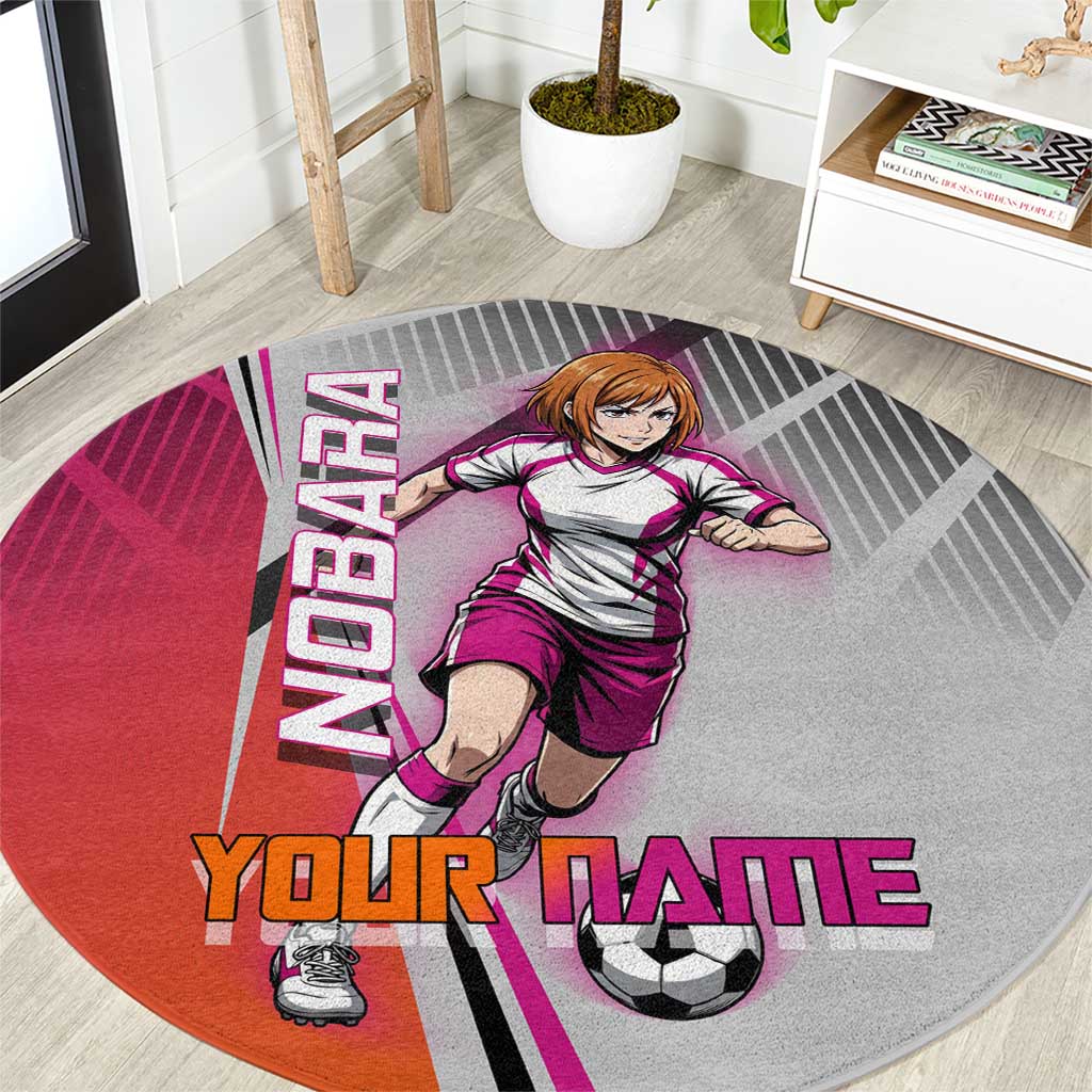 Personalized Nobara Kugisaki Jujutsu Kaisen Round Carpet with Pink Orange Gradient and Action Kick Pose