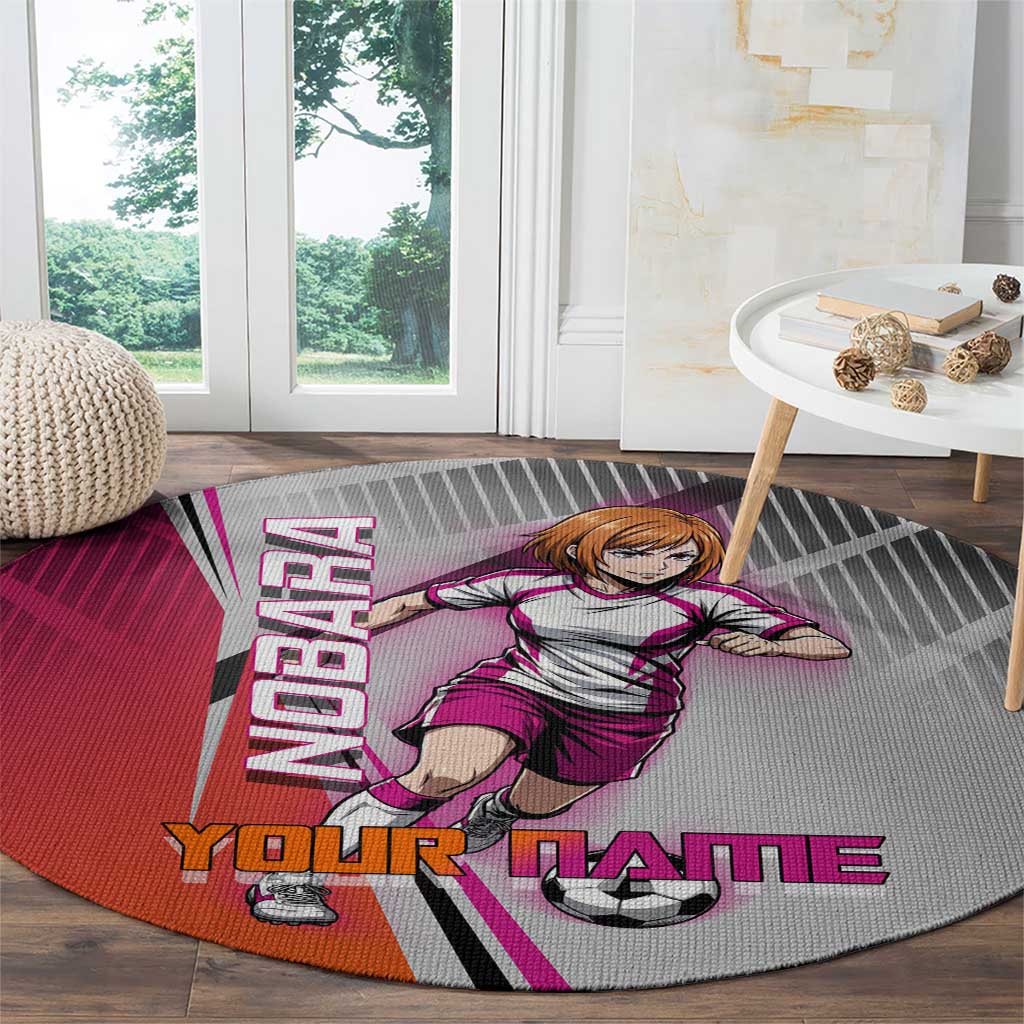 Personalized Nobara Kugisaki Jujutsu Kaisen Round Carpet with Pink Orange Gradient and Action Kick Pose