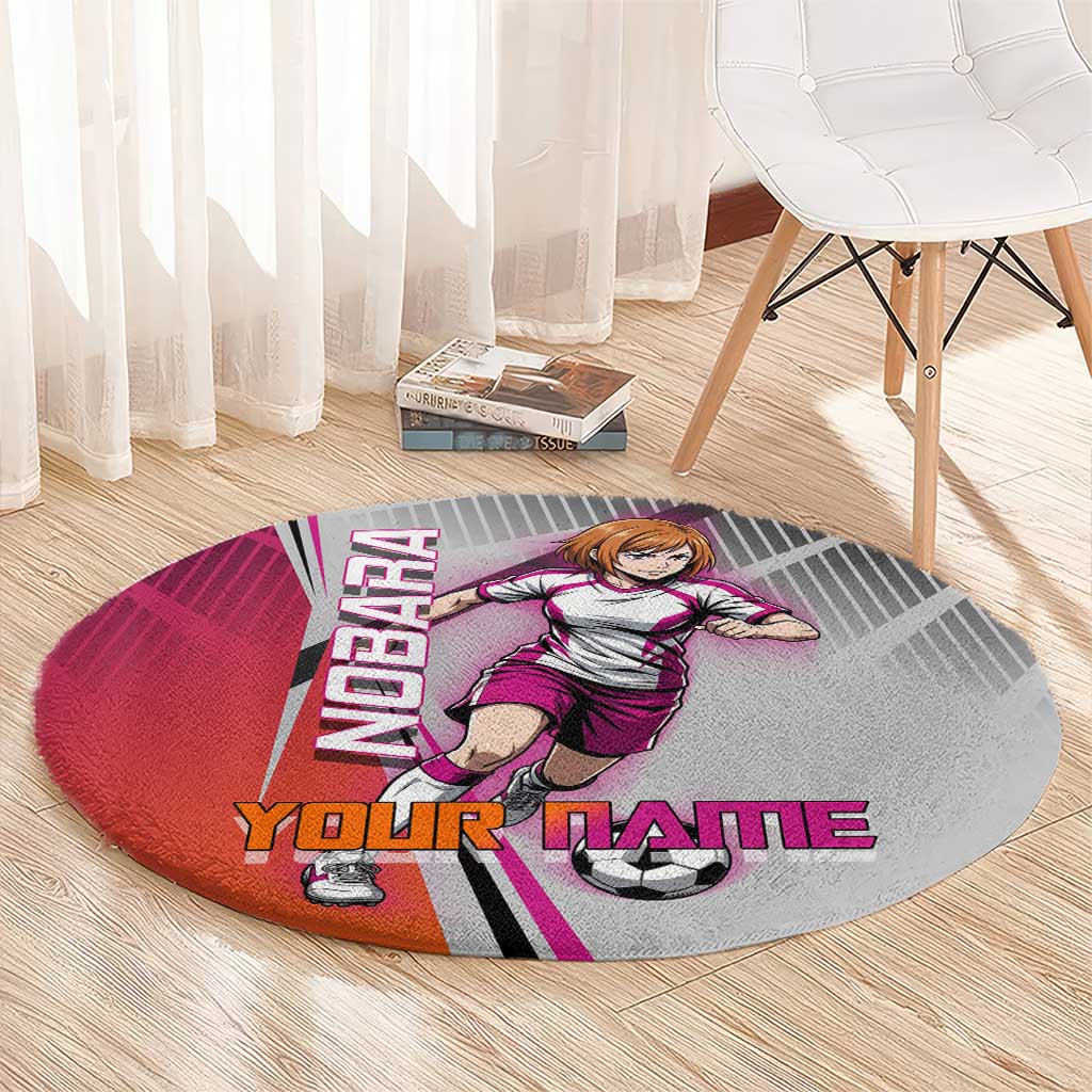 Personalized Nobara Kugisaki Jujutsu Kaisen Round Carpet with Pink Orange Gradient and Action Kick Pose
