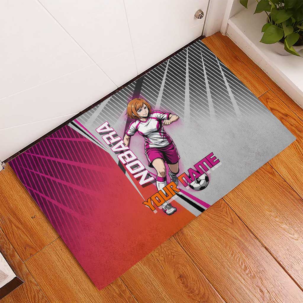 Personalized Nobara Kugisaki Jujutsu Kaisen Rubber Doormat with Pink Orange Gradient and Action Kick Pose