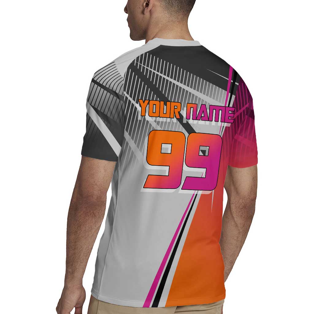 Personalized Nobara Kugisaki Jujutsu Kaisen Rugby Jersey with Pink Orange Gradient and Action Kick Pose