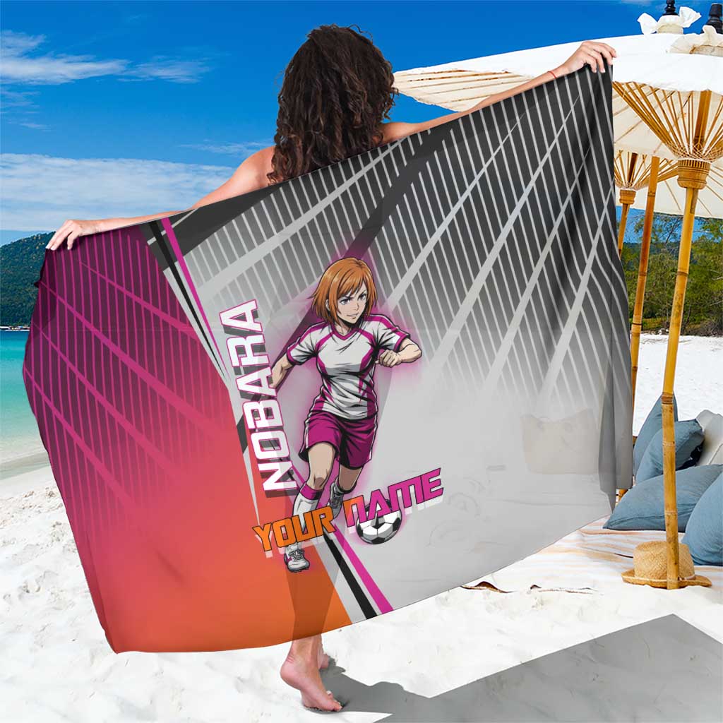 Personalized Nobara Kugisaki Jujutsu Kaisen Sarong with Pink Orange Gradient and Action Kick Pose