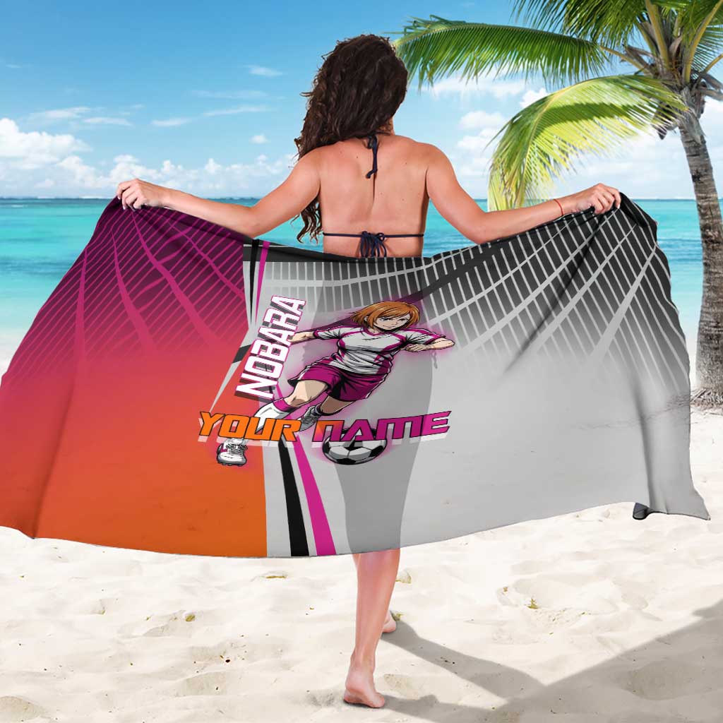 Personalized Nobara Kugisaki Jujutsu Kaisen Sarong with Pink Orange Gradient and Action Kick Pose